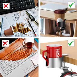 Yoko Meshi 2-in-1 Desk Cup Holder & Headphone Hanger - Black Aluminum Alloy & Silicone - Secure Grip, Anti-Spill, 360° Rotation - Fits 1cm-5cm Table Thickness - Perfect for Home, Work, Gaming Desks image 2