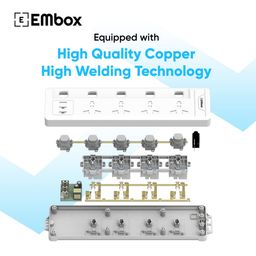 EMBOX Extension Board with USB (2.4 A) 3 USB Ports Master Switch Spike Guard, 6 amp Universal Sockets LED Indicator Safety Shutter (4 Socket + 3 USB, 2 Meter Cable with Overload Protector) image 5