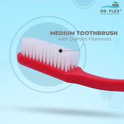 Dr. Flex Medium Toothbrush with Dupont Filaments in Anti-Bacterial Container for Adults-Pack of 4, Oral Hygiene Care, Manual Tooth Brush with Cap, Cover for Travel and Home, Multicolour, Made in India image 4