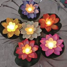 generic GHAR SHRINGAAR Lotus Flower Floating Diya Set with Water Sensor (Set of 6) | Multicolour | Artificial but Natural Looking Flower with led Light, Best for Diwali Purpose, Decorations image 2