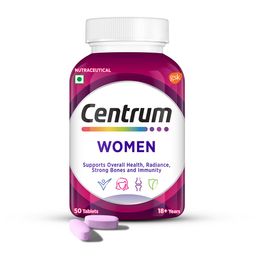 Centrum Women, World's No.1 Multivitamin With Biotin, Vitamin C & 21 Vital Nutrients For Overall Health, Radiance, Strong Bones & Immunity (Veg) 50 Tablets, Pack of 1 image 1