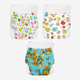SuperBottoms BASIC EASY - Pack of 3 |3 Cloth Diapers+ 3 Inserts - Freesize Adjustable and Reusable Cloth Diaper for babies 0-3 Years | With quick drying prefold style soaker-Assorted image 1