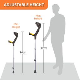 Vissco Astra Plus Crutch with Height Adjustable Elbow Support & Movable Arm Cuff, Light Weight- Single Piece (Grey) image 2