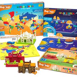 Imagimake Mapology Ultimate Combo: India & World Map Puzzle, Solar System Puzzle & Monument of India Construstion Set - Educational Toy for Kids Above 5 Years image 1