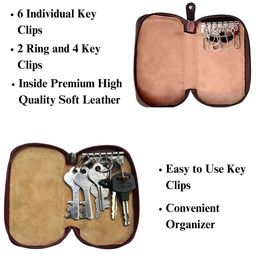 cvanu Leather Key Case Wallet Pouch Keychain Holder and 6 Hooks with Zipper Closure_cv image 4