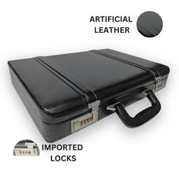 Executive Black Leather Briefcase with Combination Lock image 2
