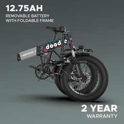 e motorad - ride the electric revolution EMotorad Doodle Pro Fat-Tire Foldable Electric Mountain Bike – 250W Rear Hub Motor, 12.75Ah Removable Li-ion Battery, C6+ Display, Front/Rear Lights with Side Indicators image 2