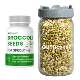Gutbasket Sprouting Jar Kit with Broccoli Seeds – 1000ml Glass Jar + 100g Seeds | High-Germination, Non-GMO | Naturally Rich in Sulforaphane | Grow Fresh Sprouts at Home in 3–5 Days image 1