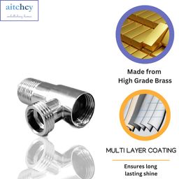 Aitchcy Brass Tee Connector | 15mm (1/2"BSP) Inner & Outer Thread | Polished CP Finish | Multi-Functional 3-Way Pipe Fitting for Water Supply with Teflone Tape image 3