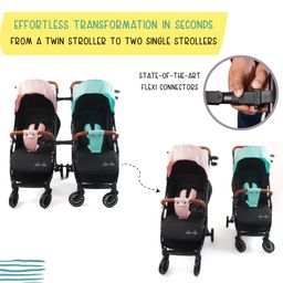 TwinsTribe Dynamic Duo: Detachable Twin Stroller | Pram - Crafted by Twin Parents, Effortlessly Shifts from Twin Stroller to Two Single Strollers, Ultra-Light, One-Hand Fold (Blue-Beige) image 3