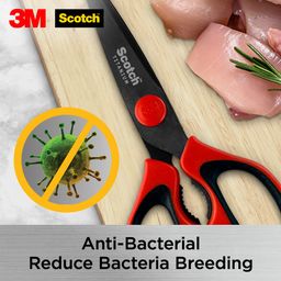 3M Scotch Titanium Kitchen Scissors | Anti-microbial, rust-free and detachable blades | Cuts through meat, soft bones | Nut-cracker | Scaling fish image 4