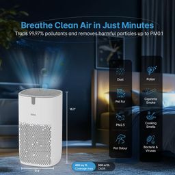 Qubo Smart Air Purifier for Home Q400, From Hero Group, Up To 400 Sqft, Removes 99.99% Allergens, App & Voice Control, Filter Life 9000 Hrs, True HEPA H13 Filter, Energy Saving, Ultra Quiet BLDC Motor image 2