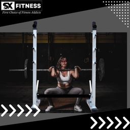 SX FITNESS Multi-Functional Fully Adjustable Squat Stand, Bicep Stand with 5 Adjustable Level and Height for Home Gyms, Barbell Stand for Squat Exercises Color Silver & Black image 4