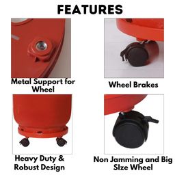 OZONATURALS LPG Gas Cylinder Stand with Metal Support and Locking Feature| LPG Gas Cylinder Trolley with Wheels | 360° Rotating Wheels | Heavy Duty, High Grade Plastic (Red) image 4