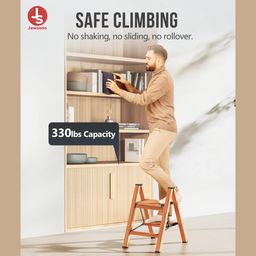 generic Jawsons™ Step Foldable Aluminium Multifunctional Ladder with Wooden Finish, Non-Slip Wide Pedals, and a 150kg Load Capacity. Compact, Space-Saving, and Ideal for Home, Offices, Camping (3 Step) image 3