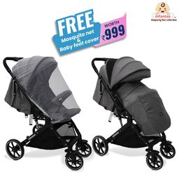 Infantso GlideX Premium Baby Stroller / Pram, Reversible Handle, One-Hand Fold and 360° Rotating Wheels,, Travel Friendly, 5 Points Safety Harness, Extendable Canopy, Multilevel Recline, Adjustable Footrest, Easy Fold, Shock Absorption Wheels, for babies 0 to 3 years ( Grey ) image 2