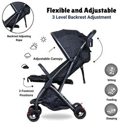 Little Pea Compact Baby Stroller – Overhead Friendly Travel Stroller with Automatic Fold &Pull Handle ||Mom Push Stroller for Kids with Mosquito Net -Black image 5