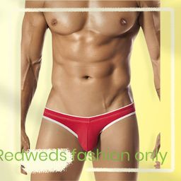 Men's Lycra Combo of Brief Thong Seamed Border Elastic Thong, One Size Fits S-M-L, Red-Blue- Color, 2 Pcs Combo Free Size Suitable Age Between 18-45 Years image 3