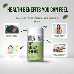 eurus lifesciences llp eUR Health Veg Omega 3-6-9 High Strength Capsules | Cold Pressed Flaxseed & Olive Oil - 60 Capsules image 5