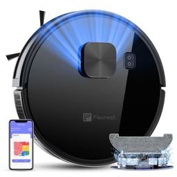 Flexnest 3-in-1 Laser Robot Vacuum Cleaner, 2024 New Launch, Powerful Suction, Long Battery, Advanced Navigation Technology & Smart Mapping - Black image 1