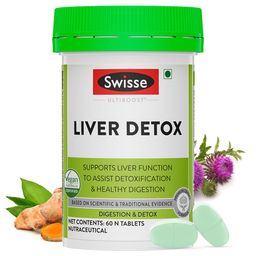 Swisse Ultiboost Liver Detox Supplement with High Strength Milk Thistle (Silymarin Marianum) - 5000 mg, Turmeric - 3000 mg & Choline - 82.5 mg for Complete Liver Support, Cleansing and Detox - 60 Tablets (Vegan Supplement) image 1