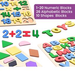 Tantrums Preschool Wooden Educational Puzzle Set - Kid Learn Alphabet, Numbers, and Shapes, Colourful Montessori Toy, Develops Hand-Eye Coordination (Alphabet, Number & Shape) image 4