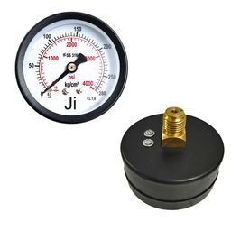 "Ji" Japsin Instrumentation Commercial Pressure Gauge, 2 1/2" Dial, Range 0-280 Kg/Cm2 with a dual scale of 4000 PSI, Direct Mounting Back Entry, 1/4" BSP Connection, MS Case & Brass Internal image 1