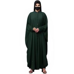 mushkiya Front Open Buttoned Kaftan Abaya For Women and Girl in Firdaus Fabric | Cuffed Sleeves | Comes with Matching Stole (ME-KA-038-Bottle Green) image 2