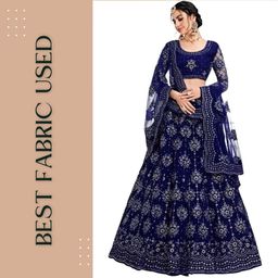 zaalima fashion with z logo Amazon Brand-Women's Net Chain Semi-Stitched Lehenga Choli And Dupatta Set (Free Size) (Navyblue) image 4