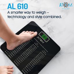 ATOM Digital Personal Body Weighing Scale | 6mm Thick Tempered Glass & Large LCD Display | Up to 180kg Capacity | Auto Calibration & High Precision Sensors image 2