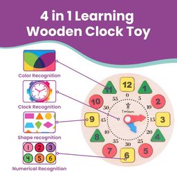 Tantrums Wooden Learning Clock for Kids, Educational Time Teaching Toy, Shape Color Sorting Number Blocks, Montessori Early Learning image 4