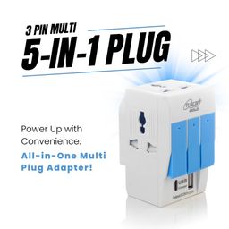 hi plasst pins n plugs Hi-PLasst 3 Pin Multi Plug | Universal Conversion Multiplug with Type A and Type C USB Charger | Universal Travel Adapter with Individual Switch & LED Indicator | 3 Way Plug Extension with Fuse image 2
