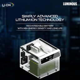 Luminous Li-On 1250 Pure Sine Wave Inverter for Home, Office & Shops | 1100/12.8V with Integrated Lithium-Ion Battery | 3X Fast Charging | LCD Display | Compact Design | 5+3 Years Warranty by Luminous image 3