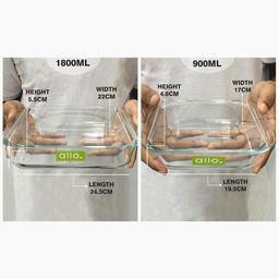 Allo Borosilicate Square Glass Baking Dish, Baking Tray, Oven and Microwave Safe, Set of 2 900ml, 1800ml, Transparent image 5