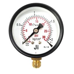"Ji" Japsin Instrumentation Pressure Gauge, MS Case & Brass, Dial Size 2" (50 mm), Range 0 to 2.1 Kg/Cm2 With Dual Scale of 30 PSI, Direct Mounting Bottom Entry, Connection 1/4" BSP (M) image 1