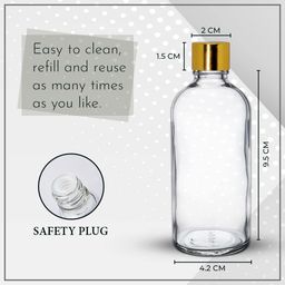 nsb herbals 100 ml Clear/Transparent Round Empty Glass Bottle/Gold Seal Cap/Refillable, Reusable, For Essential Oils, Perfumes (Pack Of 3) image 5