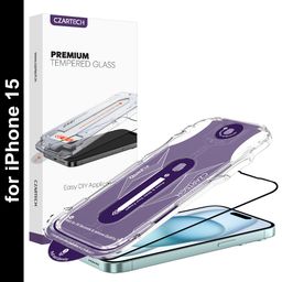 CZARTECH [Auto-Align] Quick Fix Tempered Glass For iPhone 15 Screen Guard Protector Edge to Edge Full Protection 9H glass with Self Application kit | Bubble Free | Scratch Resistant | Military Grade Protection. image 1