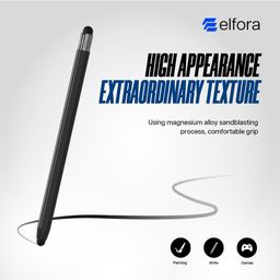 Elfora 2 in 1 Tablet Stylus Pen for All Touch Screens Devices | Fine Point Tip | High Sensitivity & Precision Capacitive Pen with Compatible for iOS, Android, and Windows – Black image 4