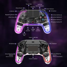 Kreo (New & Improved Mirage Wireless RGB Gaming Controller For PC, Android, iOS, PS4, Programmable Buttons, Dual motor force, Haptic Feedback,USB C & B Zero-Lag Connectivity (Not compatible PS5) image 3