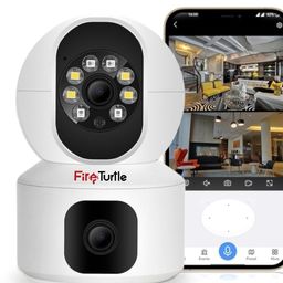 fire turtle 5+5MP Smart Wi-Fi CCTV Camera with 360° Pan & Tilt, Color Night Vision up to 20M, Human Motion Detection, Smart Tracking & Two-Way Audio Micro SD Card Upto 128GB (Table Camera) image 1
