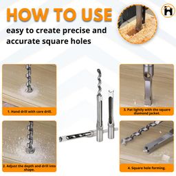 Homdum 1/2inch Square hole drill bits wood mortising chisel for Woodworking, Auger Tool Mortise drill bit drilling dia 12 mm. image 5