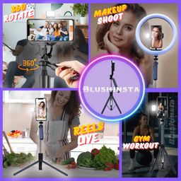 blushinsta S64S Selfie Stick with Tripod and Remote Control - 360° Rotation, Full Stability, Compact Design, Compatible with Android Smartphones - Single Light image 5