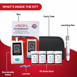 RGB Glucobuddy Glucometer AC 300 with 100 Glucometer Strips | RGB Sugar Checking Machine | US FDA Approved image 2