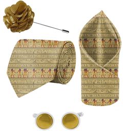 blacksmith Ancient Art Printed Tie and Pocket Square Set with Cufflink and Matching Flower Lapel Pin image 2