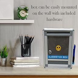 FLIPWYN Suggestion Box | Lockable Donation & Letter Box | Feedback & Mail Box with Key Lock (Includes 2 Keys) | Desk & Wall Mount | 28x20x10CM image 4