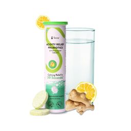 Sova Health Acidity Relief Probiotics Effervescent Tablets | Calming Relief from Acidity, Heartburn & Indigestion |Improves Gut Balance| With Lemon & Ginger| 5 Billion CFU Probiotic| 15 Tablets image 1