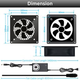 PGSA2Z Enhanced Cooling Solution: 80mm AC Plug Fan (120V/110V/220V) with Adjustable Speed Controller for PC, Doorway, Receiver, Xbox, DVR, Router, Home Theater, AV Cabinets - Quiet Cooling Fan System image 5