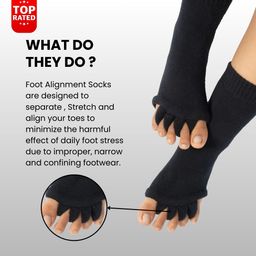 DIRTS cotton Foot Alignment Socks 5 Toe seprator -Easing Bunion, Plantar Fasciitis, Hammer Toes, and Pain Relief |- Size UK6-9 (Black, Large) image 2