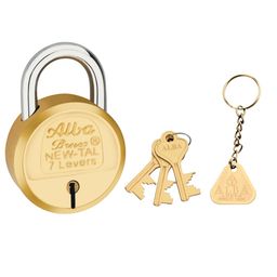 Alba Brass New Tal Pure Brass Pad Padlock with 3 Brass Milled Keys Built-in Protection Lever Locking Lock Rust Proof Mechanism Lock,50 mm image 1