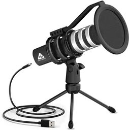 Audio Array AM-C4 USB Plug & Play Condenser Microphone with Tripod, Pop-Filter & Shock Mount | for Conference, Gaming, Podcasting, Voice Over, YouTube, Skype, Zoom & Live Streaming on iOS,Windows image 1
